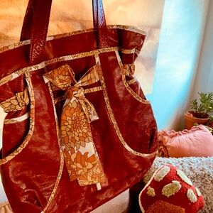 LUCKY Penny Anthropologie Leather Hippy Style Shoulder Floral scarf purse